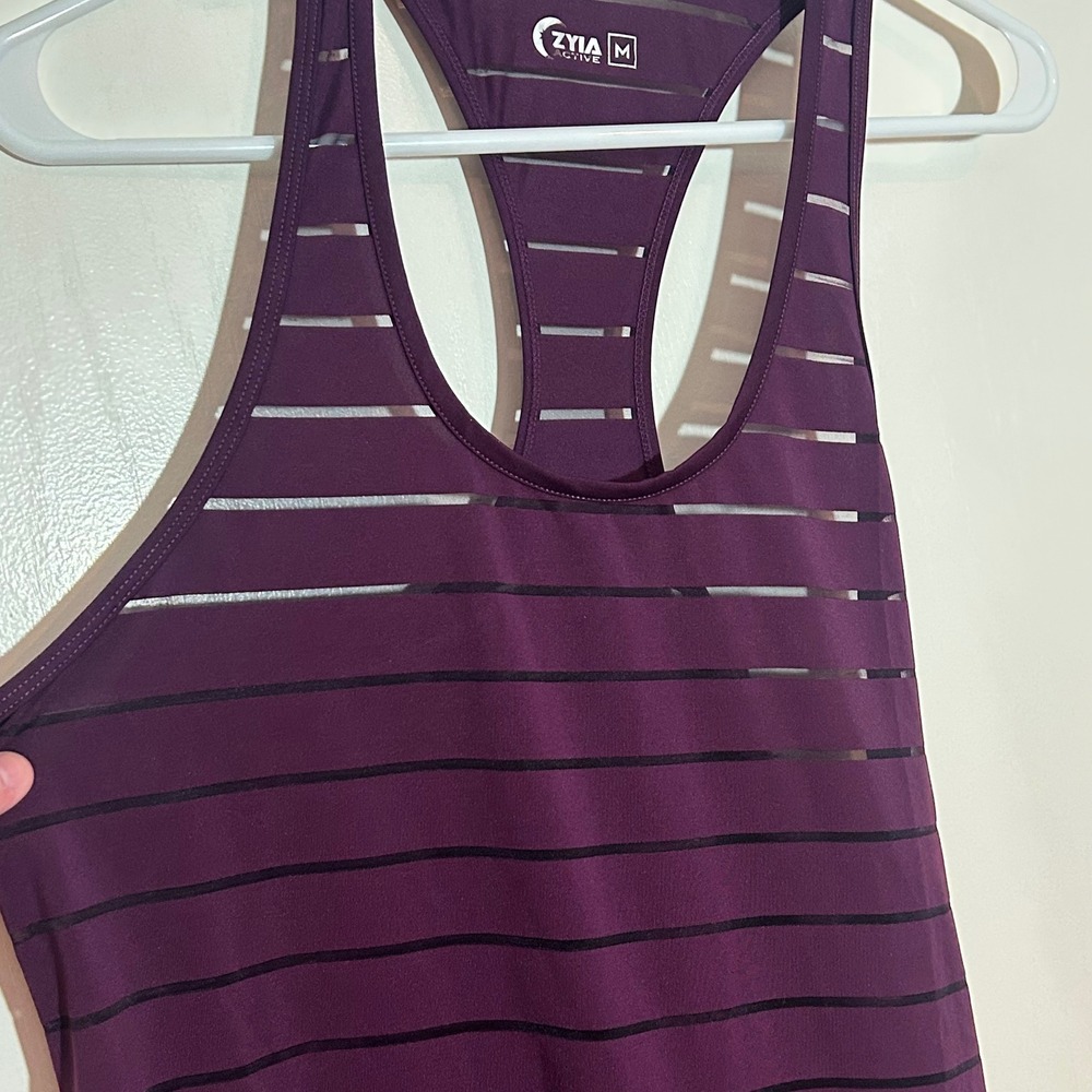 Zyia Active Womens Plum Purple Sheer Mesh Stripe Racerback Tank Top Medium - Picture 2 of 6